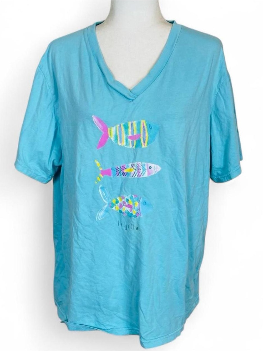 Fresh Produce Size XXL 100% Cotton La Jolla Fish Print Shirt Top Short Sleeve